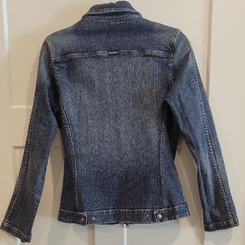Vintage Y2K Silver Jeans Dark Blue Jean Jacket - Picture 5 of 7